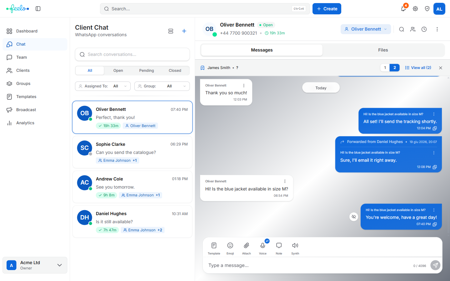 Feelo shared inbox