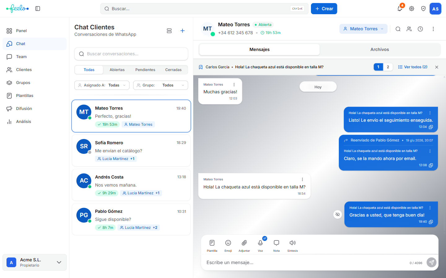 Feelo shared inbox
