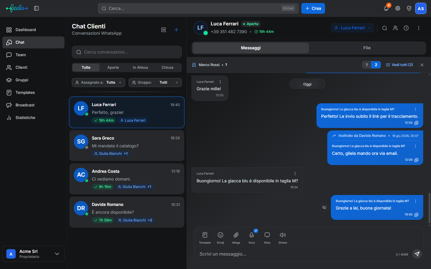 Feelo shared inbox (dark)